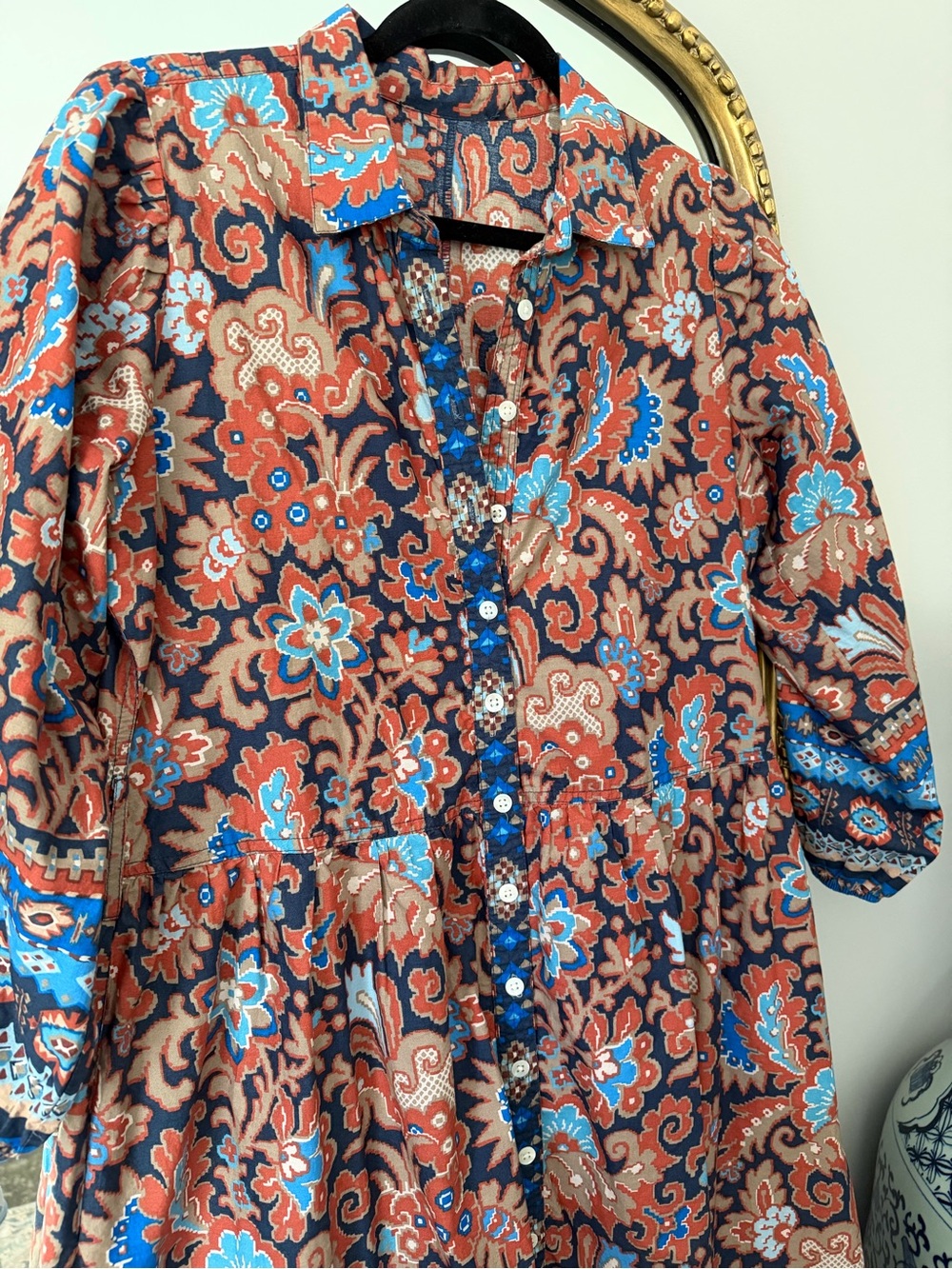 House of Harlow 1960 Brown and Blue Paisley Midi Shirt Dress - Picture 4 of 7
